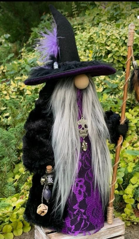 Wizard Of Oz Pictures, Candy Skull Tattoo, Witch Gnome, Halloween Witch Dolls, Paper Rose Template, Gnome Halloween, Wooden Staff, Magic Dust, Purple Witch