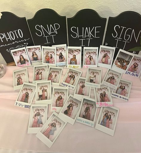 Polaroid pics party ideas Sweet 16 Ideas Themes 16th Birthday, Party Polaroids, Photo Booth Accessories, Polaroid Party, Poloroid Pictures Ideas, Golden Birthday Themes, Polaroid Photo Booths, Photo Collage Ideas, Polaroid Pics