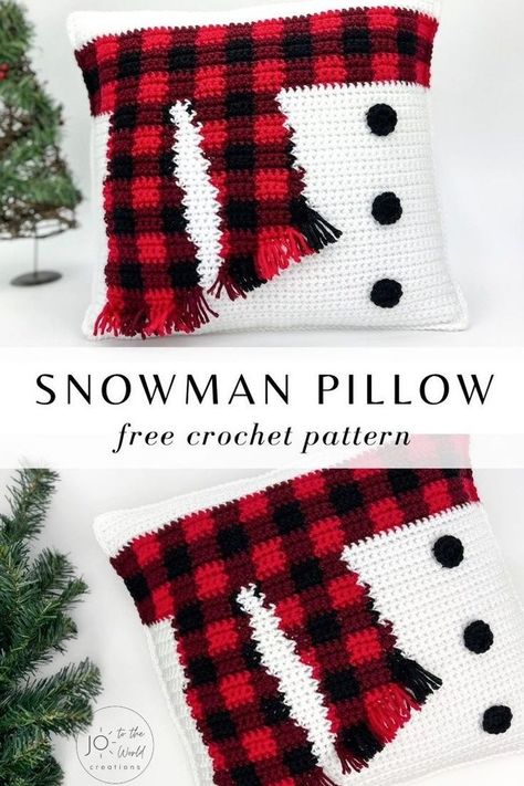 Are you looking for fun Christmas crochet projects? Here is a beautiful Christmas snowman crochet pillow case that you can leave out all winter. This free cute cushion cover pattern is great to put on the couch during Christmas days. The kids will definitely love it. Take a look at the free tutorial to make this crochet snowman pillow. Christmas Pillows To Crochet, Christmas Pillow Patterns, Crochet Christmas Pillow Cover, Crochet Christmas Pillow Pattern, Christmas Crochet Pillow Patterns Free, Crochet Pillow Covers, Crochet Pillow Christmas, Unique Crochet Gifts, Crochet Christmas Pillows Free Patterns