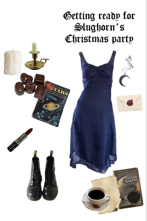 Yule Ball Dress Ideas Ravenclaw, Ravenclaw Robes Aesthetic, Slughorn's Christmas Party Dress, Raven Law Outfits, Ravenclaw Party Outfit, Blue Witchy Outfit, Regulus Black Inspired Outfits, Hogwarts Aesthetic Outfits, Ravenclaw Inspired Outfits