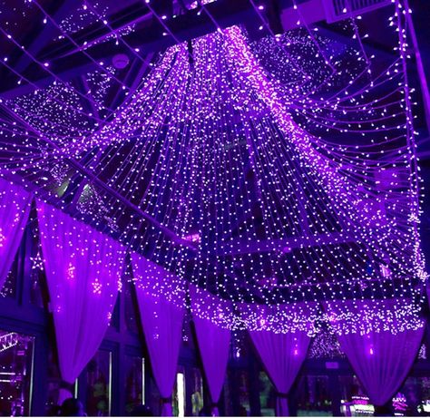 Purple String Lights, Fairy Lights Garden, Waterfall Lights, Twinkle String Lights, Purple Curtains, Quince Decorations, Sweet 16 Decorations, Led Curtain, Halloween Fairy