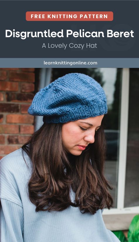 Stay stylish and warm this winter season by making this simply chic knitted beret. This easy knitting pattern is an ideal knitting project for beginners who would like to work on more challenging hat patterns. | More free knitting patterns and tutorials at learnknittingonline.com Knitted Beret Patterns Free Women, Knit Beret Free Pattern, Knitted Beret Patterns Free, Free Knitted Headband Patterns, French Beret Pattern, Knit Beret Pattern, Beret Hat Pattern, Knitting Patterns Hats Women, Free Hat Knitting Patterns