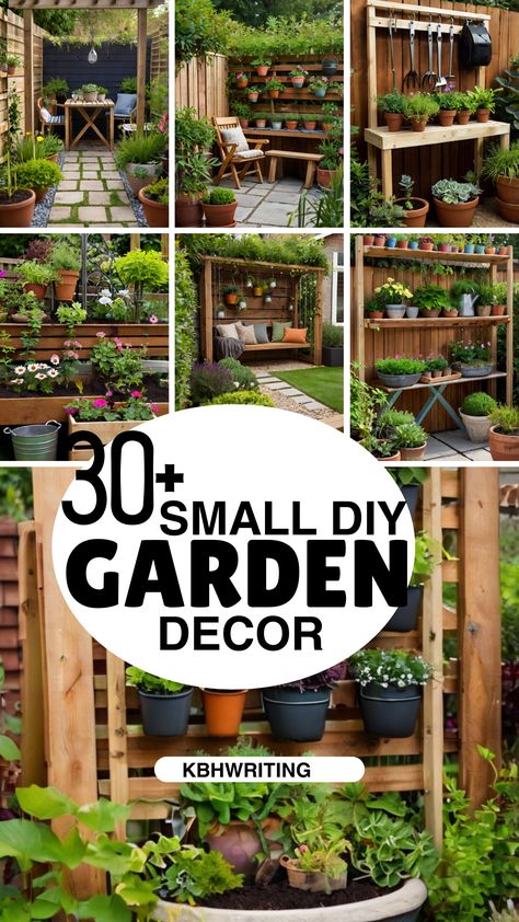 30+ Small Garden DIY Ideas Diy Inside Garden Ideas, Garden Shelving Ideas, Mini Front Yard Ideas, Small Patio Planter Ideas, Small Vegetable Garden Design Backyards, Diy Urban Garden, Small Garden Diy Ideas, Diy Mini Garden Small Spaces, Diy Mini Greenhouse Outdoor