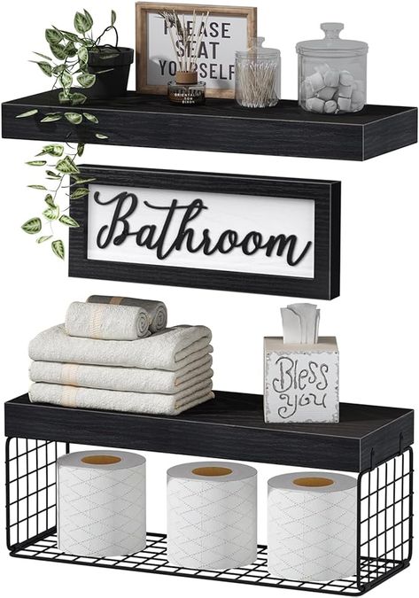 QEEIG Bathroom Furniture Sets, Shelves Over Toilet Bathroom Decor Farmhouse Decorations Aesthetic Décor Sign Small Wall Shelf 2+1 Set 16 inch, Black

#ad Paper Storage Wall, Black Bathroom Storage, Update Small Bathroom, Shelf With Baskets, Bathroom Decor Farmhouse, Small Wall Shelf, Bathroom Shelves Over Toilet, Shelves Over Toilet, Black Bathroom Decor