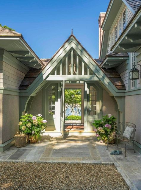 Stone Fireplace Surround, Gambrel Roof, Shingle Style Homes, Cottage By The Sea, Seaside Cottage, Dream Cottage, Waterfront Property, Row House, Construction Design