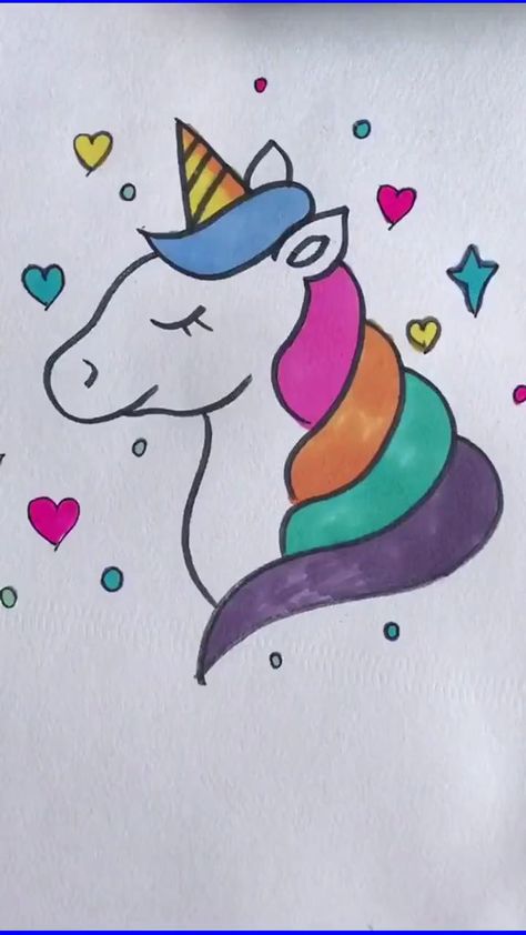 Step By Step Unicorn Drawing For Kids, Unicorn Easy Drawing For Kids, Cartoon Unicorn Drawing Easy, How To Draw Unicorns For Kids, How To Draw A Unicorn Easy Kids, Water Colour Drawing Ideas Creative, How To Draw A Unicorn, How To Draw For Kids Step By Step, Drawing Of Unicorn