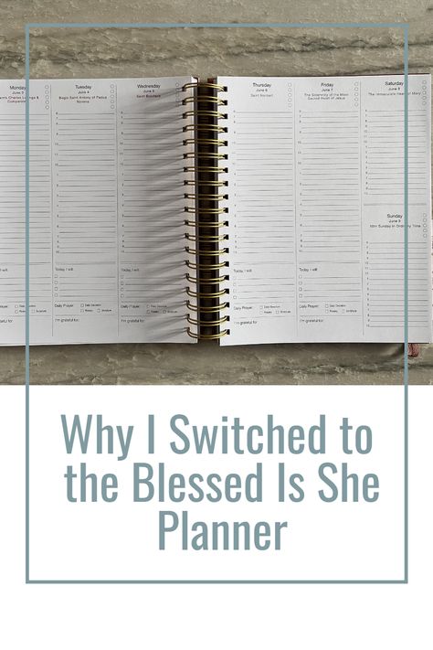 If you're looking for a planner to help you grow in your Catholic faith daily, you'll want to know why I switched to the Blessed Is She Planner. Christian Planner Ideas, Faith Planner Ideas, Faith Binder, Planner Vision Board, Day Designer Planner, Examination Of Conscience, Mom Time Management, Holy Hour, Faith Planner