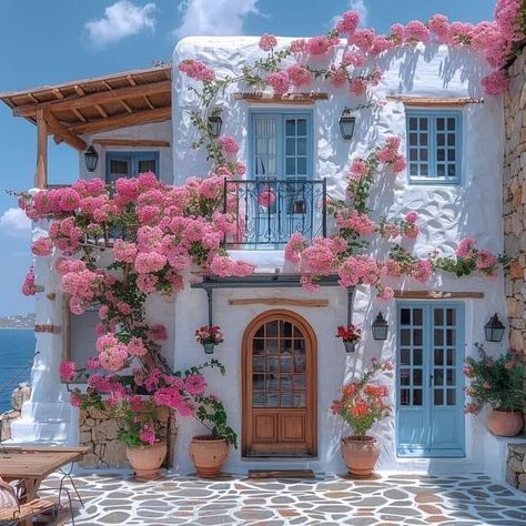 Moderne Have, Greek House, Cute House, House Landscape, Dream House Interior, Dream House Exterior, Dream House Decor, Office Wall Decor, House Inspo