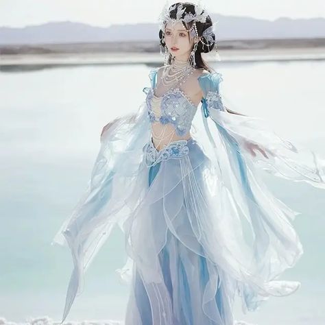 New original Hanfu dress exotic mermaid princess gradual print embroidery Chinese elements fairy cosplay costume set - AliExpress 200000532 Chinese Fairy, Embroidery Chinese, Fairy Princess Costume, Hanfu Hairstyles, Fairy Cosplay, Chinese Element, Unique Pictures, Pixel Art Tutorial, Mermaid Outfit