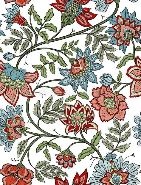 Seamless Bohemian Floral Paisley - Red and Blue vector illustration Floral Illustration Vintage, Paisley Flower, 4 Tattoo, Textile Prints Design, Mandalas Drawing, Mandalas Design, Floral Illustration, Illustration Vintage, Paisley Floral