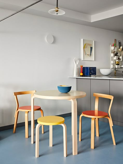 Dining Table Stools, Artek Table, Aalto Chair, Artek Furniture, Plywood Dining Table, Erno Goldfinger, Balfron Tower, Table Tennis Room, Blue Flooring