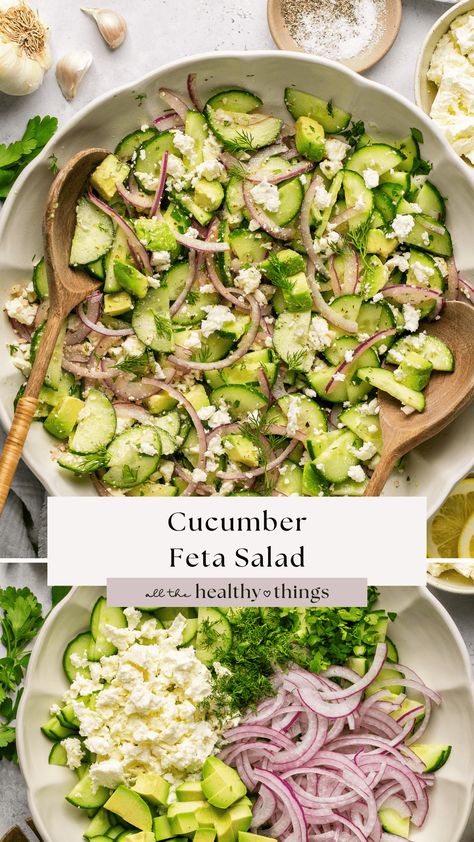 Cucumber And Cheese, Veggie Filled Dinner Recipes, Salad Ideas With Meat, Fresh Side Salad, Bar Taco Cucumber Salad, Dinner Recipes With Sides, Salad With Berries And Feta, Veggie Side Salad, Side Dish For Dinner Party