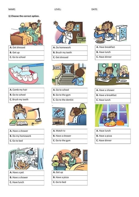 Daily Activities Worksheet, Daily Routine Worksheet, Daily Routine Kids, Daily Routine Activities, English Teaching Materials, English Activities For Kids, English For Beginners, English Exercises, Learning English For Kids