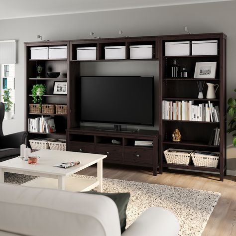 HEMNES TV storage combination - black-brown - IKEA Hemnes Bookcase, Storage Entertainment Center, Ikea Inspiration, Lacquered Walls, Kitchen Ikea, Tv Bench, Tv Storage, Ikea Store, Ikea Hemnes