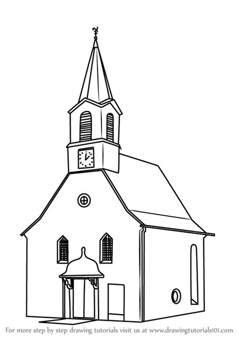 Church Clipart, Christian Drawings, Abstract Art Projects, How To Build Steps, Window Drawing, Perspective Drawing Lessons, Learn Drawing, Old Churches, Country Church