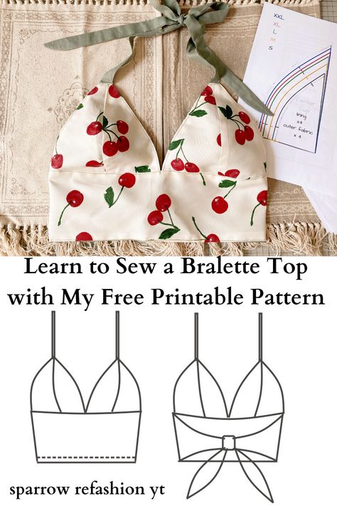 Sparrow Refashion ,Sewing , Thrift flip and refashion Blog o przeróbkach i szyciu ubrań diy Sewing Machine Projects, Sewing Projects Clothes, Cute Sewing Projects, Fabric Sewing Patterns, Summer Sewing, Free Pdf Pattern, Diy Vetement, Learning Techniques, Bralette Top