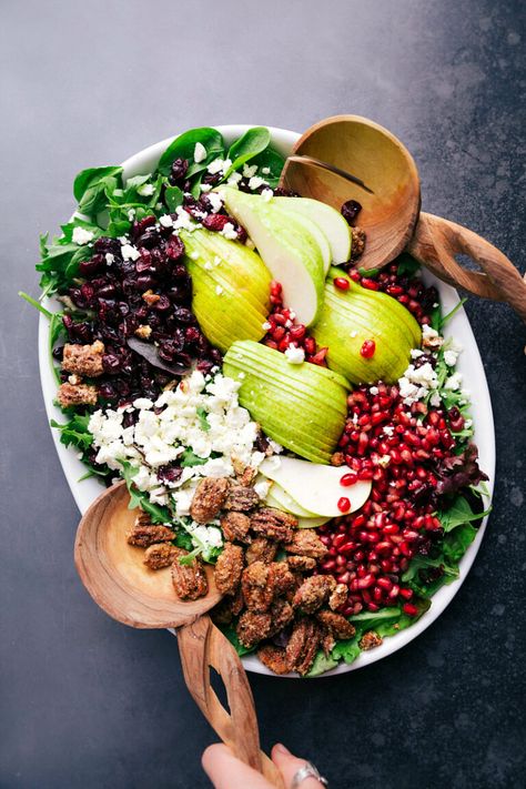 Pear Pomegranate Salad {Perfect for Holidays!} | Chelsea's Messy Apron Pear Pomegranate Salad, December Recipes, Cozy December, Baked Cauliflower Casserole, Cheesy Cauliflower Bake, Health Meals, Veggie Quiche, Chelsea's Messy Apron, Butternut Squash Salad