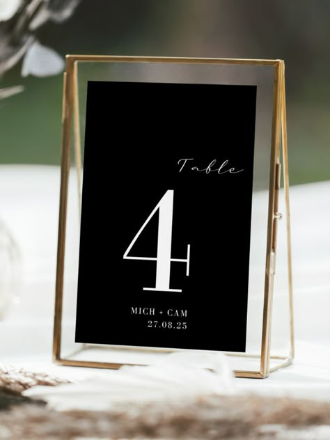 Black Signage Wedding, Black Table Numbers Wedding, Black Table Numbers, Framed Table Numbers, White Weddings Reception, Black And White Wedding Theme, Minimalist Wedding Decor, Top Wedding Trends, White Wedding Theme