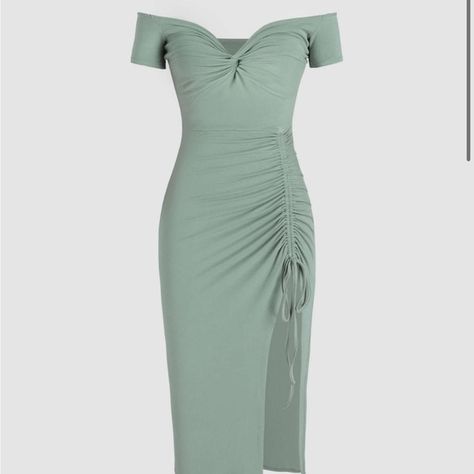 Cinder XL Body-con Sage Green Off the Shoulder Mid length dress Sage Green Cocktail Dress, Cider Dresses, Asymetrical Dress, Bowknot Dress, Blue Flower Dress, Solid Maxi Dress, Cami Slip Dress, Black Lace Cocktail Dress, Sage Dress