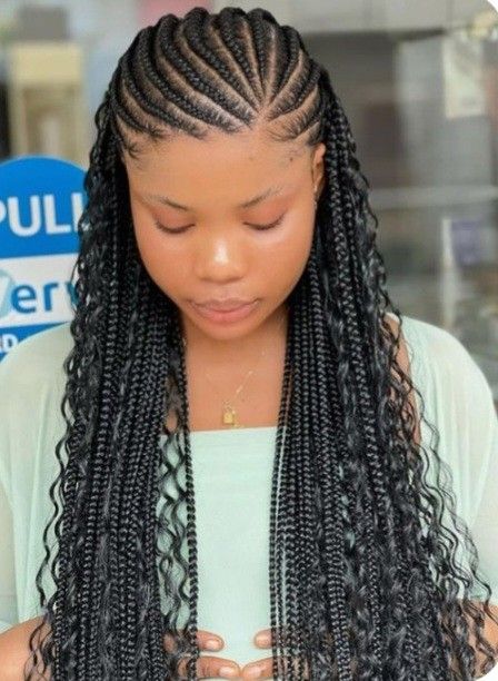 Medium 2 Layer Feed In Braids, 2 Layer Feed In Braids Cornrows, Half Lines And Braids Hairstyles, Lines And Braids Hairstyles, Hair Braid Designs, Cornrow Braid Styles, Cornrow Styles, Lemonade Braids Hairstyles, Women Cornrows