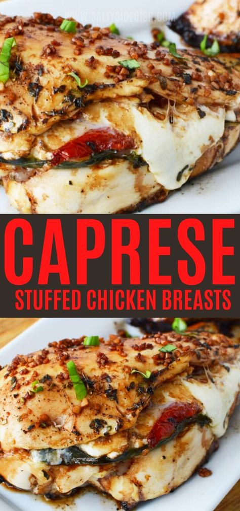 Caprese Chicken Recipe, Tomato Stuffed Chicken, Stuffed Baked Chicken, Stuffed Chicken Ideas, Balsamic Stuffed Chicken, Dinner Ideas With Mozzarella Cheese, Recipes With Balsamic Glaze, Keto Stuffed Chicken, Stuffed Chicken Recipe