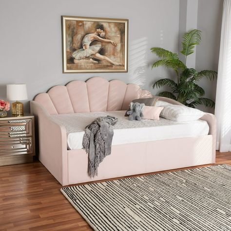 Baxton Studio Timila Modern and Contemporary Light Pink Velvet Fabric Upholstered Queen Size Daybed - Walmart.com Queen Daybed Frame, Queen Size Daybed, Queen Daybed, Velvet Daybed, Pink Velvet Fabric, Twin Size Daybed, Full Size Daybed, Rustic Bedroom Design, Studio Bed