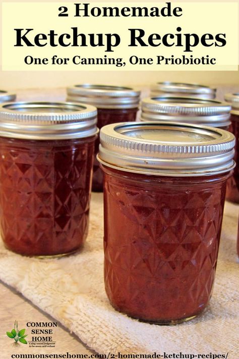 2 Homemade Ketchup Recipes - One homemade ketchup canning recipe made with fresh tomatoes, and an easy probiotic recipe made with tomato paste. Canned Ketchup, Ketchup Recipes, Make Ketchup, Homemade Ketchup Recipes, Ketchup Recipe, Homemade Ketchup, Probiotic Foods, Home Canning, Tomato Ketchup