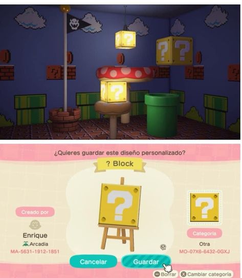 Animal Crossing Cube Light Design, Acnh Cube Light, Acnh Cube Light Design, Mario Acnh, Animal Crossing Cafe, Acnh Design, Acnh Designs, Acnh Ideas, Paper Mario