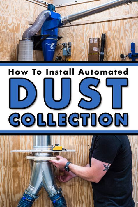 How To Install An Automated Dust Collection System — Crafted Workshop Garage Workshop Plans, Dust Collection Hose, Workshop Plans, Dust Collection System, Dust Extraction, Diy Garage Storage, Wood Shop Projects, Workshop Ideas, Duct Work