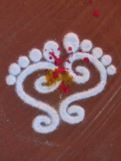 Lakshmi Feet Rangoli, Krishna Feet Rangoli, Laxmi Foot Rangoli, Laxmi Charan Rangoli, Laxmi Feet Rangoli, Laxmi Pooja Rangoli, Baby Items Diy, Rangoli Designs For Diwali, Happy Krishna