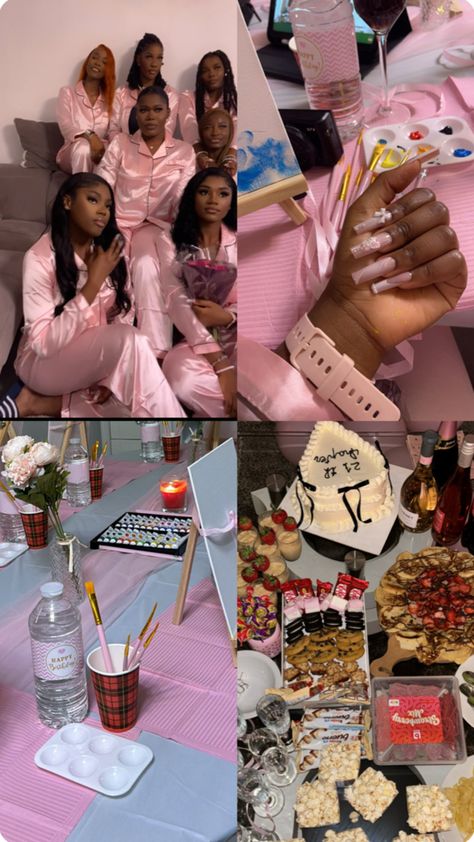 Pajama and paint birthday party with my girlll Aesthetic Slumber Party Ideas, Pajama Night Ideas, 18th Birthday Party Sleepover, Pajama Themed Party, Girls Sleepover Party Adult, Pjs Birthday Party Ideas, Pajama Party Theme Ideas For Adults, 21st Birthday Slumber Party Ideas, Birthday Sleepover Party Ideas