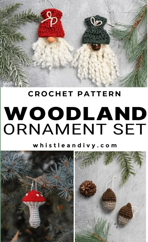 Rustic Crochet Ornaments, Woodland Crochet Patterns, Woodland Crochet, Ivy Crochet, Crochet Kindness, Crochet Woodland, Woodland Ornaments, Cabin Diy, Ornaments To Make