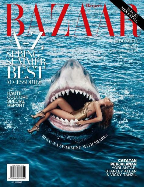 Harper's Bazaar Magazine 2015 Funny Magazine Covers, Rihanna Lui Magazine, Creative Fashion Magazine Cover, Bazaar Magazine Covers, Rihanna Magazine Cover, Red Magazine Cover, Front Cover Magazine, Iconic Magazine Covers, Bazaar Poster