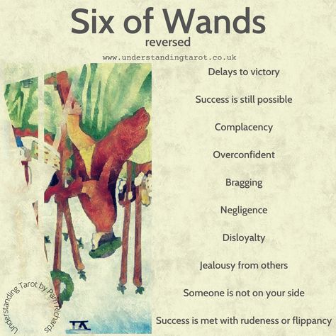 Six of Wands reversed. Understanding Tarot by Pam Richards 6 Of Wands Tarot Meaning Reversed, Six Of Wands Tarot Meaning Reversed, 6 Of Wands Reversed, 6 Of Wands Tarot Meaning, Tarot Explained, Understanding Tarot, 6 Of Wands, Tarot Notes, Astrology Explained