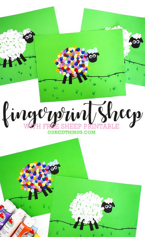 Fingerprint Sheep Craft with Free Sheep Printable #Easter #Eastercraft #sheep #sheepcraft #fingerprintcraft #freeprintable #kidscraft #kidcrafts David And Sheep Craft, Fingerprint Sheep Craft, The Lost Sheep Craft Preschool, Sheep Activities For Kids, Lost Sheep Crafts For Kids, Sheep Crafts Preschool, Fingerprint Sheep, Handprint Sheep, Lost Sheep Craft