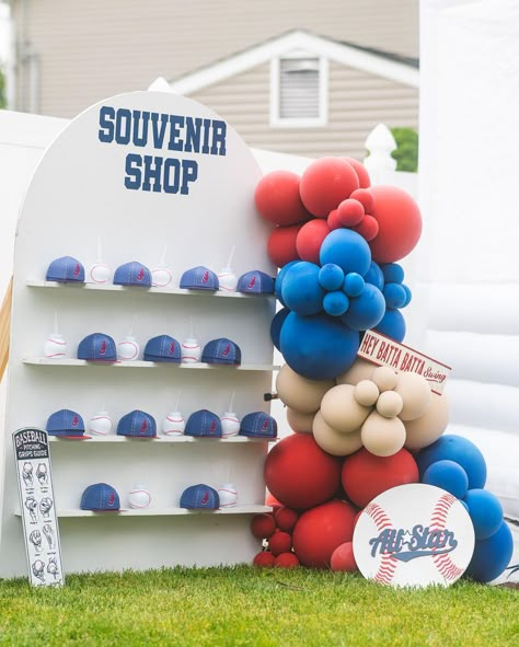 ⚾️ Souvenir Shop ⚾️ • • • #baseballfavors #baseballparty #vintagebaseball #baseballtheme #baseballthemeparty #njkidsparties | Instagram 2nd Birthday Party Baseball Theme, Kids Baseball Birthday Party, 1st Birthday Rookie Year, Baseball First Birthday Party Ideas, Baseball 2nd Birthday Party, Baseball Theme Baby Shower Ideas, Baseball Balloons, Dodgers Birthday Party, Baseball Birthday Party Favors