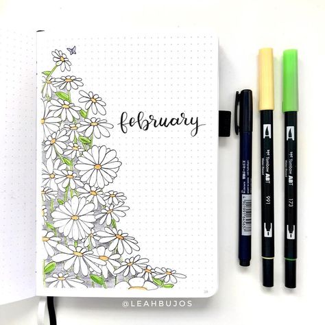 Leah | bullet journal on Instagram: “February theme: Daisies! I had an art block for a couple of weeks and then this idea came to me at 3 AM haha. It’s not the typical pink…” Daisy Journal, February Bujo, 3 Am, Bullet Journal Inspiration, Art Block, Journal Inspiration, A Couple, Bullet Journal, Daisy