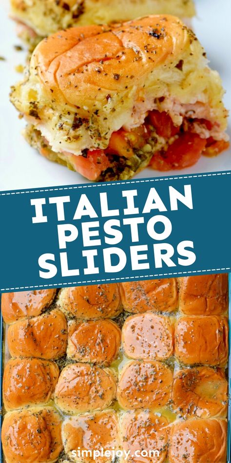 Best Brunch Party Recipes, Italian Food Birthday Party, Chicken Pesto Sliders Recipes, Italian Food Party Ideas Dinners, Italian Potluck Ideas Appetizers, Italian Food For Christmas Dinner, Veggie Sliders Recipes, Easy Italian Recipes For A Crowd, Turkey Pesto Sliders