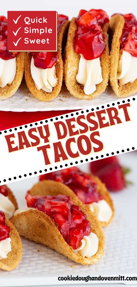 Good Mexican Desserts, Mexican Food Desserts Easy, Dessert For 200 People, Cheesecake Tacos Easy, Sides For Birthday Party Food, Strawberry Cheesecake Taco Recipe, Flour Tortilla Desserts, Mini Cheesecake Tacos, Desert Tacos Recipes