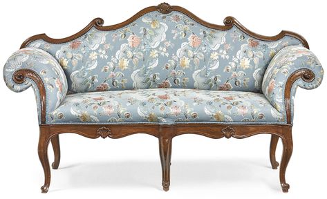 date unspecified AN ITALIAN ROCOCO CARVED WALNUT SOFA PROBABLY VENETO, MID-18TH CENTURY Estimate  5,000 — 7,000  USD. unsold Rococo Couch, Rococo Sofa, Rococo Interior Design, Rococo Interior, Sofa Classic, Interior Design History, Walnut Sofa, Rococo Furniture, Antique French Furniture