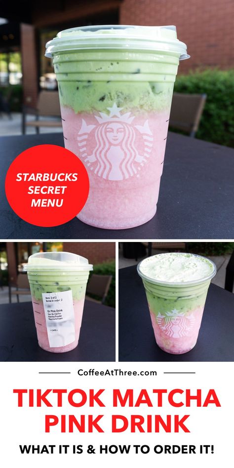 Starbucks Secret Menu: TikTok Matcha Pink Drink Starbucks Matcha With Strawberry, Yummy Coffee Drinks From Starbucks, Matcha And Pink Drink, Matcha Tea Starbucks Drinks, Green Matcha Starbucks Drink, Starbucks Secret Menu Drinks Pink Drink, Starbucks Strawberry Matcha Drinks, Matcha Secret Menu Starbucks, Starbucks Secret Menu Drinks Matcha