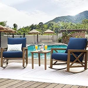 NATURAL EXPRESSIONS Sunbrella Rocking Bistro Set, 3 Piece Outdoor Patio Conversation Furniture Set with 6.5'' Thick Cushions Wood Grain Finish Frame for Backyard,Porch,Poolside Diy Backyard Decor, Outdoor Sectional Furniture, Patio Rocking Chairs, Backyard Porch, Metal Coffee Table, Bistro Set, Patio Set, Patio Furniture Sets, Furniture Set