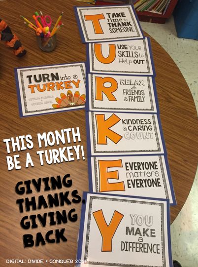 November means Thanksgiving. Thanksgiving means turkey.  Normally, turkeys are stuffed and eaten.  I'm trying to change all of this.   No, I'm not going to pardon a turkey.  I just want my students t To Thank Someone, Thanks And Giving, Thanksgiving Bulletin Boards, November Ideas, Thanksgiving School, Thanksgiving Classroom, Teaching Holidays, November Activities, Fall Bulletin Boards