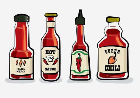 Hot Chili Sauce Bottle Habanero Vector Illustration Hot Sauce Drawing, Recipe Book Printables, Hot Chili Sauce, Bottle Drawing, Bottle Ideas, Hot Pepper Sauce, Artist Aesthetic, Chilli Sauce, Spicy Sauce