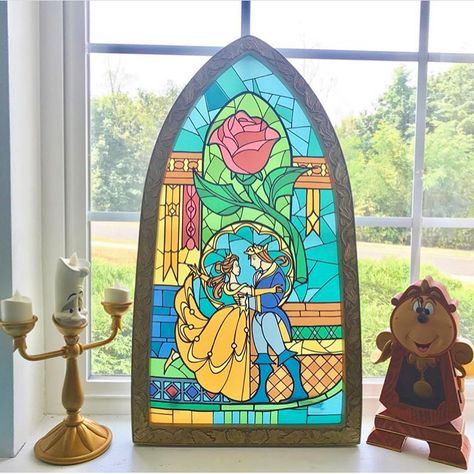 Disney At Home, Disney Stained Glass, Stain Glass Window Art, 8th Grade Art, Beauty And The Beast Party, Art Glass Jewelry, Painted Glass Art, Glass Window Art, Stained Glass Paint