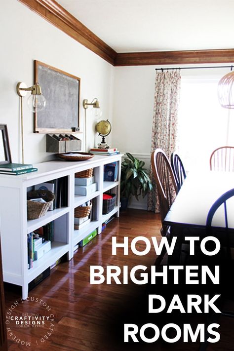 How to Brighten a Dark Room: Dreaming of big windows and tons of sun throughout your home? Nothing beats the real deal, but with these clever home decor tips, tricks, and hacks you can brighten any dark room. by @CraftivityD #kenarry #ideasforthehome Decorate Dark Room, Brighten Up A Dark Room Before And After, Bring Light Into A Dark Room, How To Brighten A Dark Dining Room, Lighting For Dark Rooms, How To Brighten A Dark Room, How To Brighten A Dark Living Room, Brighten Up Living Room, Brighten A Dark Living Room