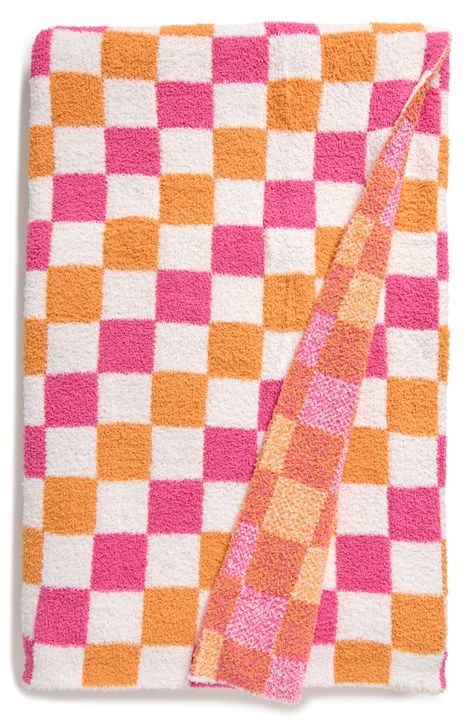 A colorful checkerboard pattern lends a groovy appearance to this soft plush throw blanket that'll make a chic and comfy addition to your couch. 100% polyester Machine wash, tumble dry Imported Patterned Blanket, Colorful Throw Blankets, Room Decor Bedroom Colorful, Orange Pink Bedroom Ideas, Preppy Blankets, Orange And Pink Christmas, Cute Throw Blankets For Teens, Hot Pink And Gold Room, Pink Orange Yellow Living Room