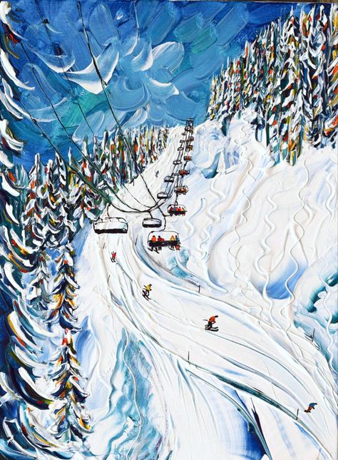 Skiing Painting, Ski Painting, Painting Tiktok, Night Skiing, Pre Raphaelite Art, Ski Art, Oil Painting Inspiration, People Painting, Painting Snow