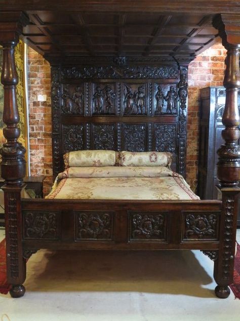 19th Century Bedroom, Tester Bed, Big Beds, Four Poster Bed, Four Poster, Poster Bed, Decorative Panels, Antique Photos, Antique Shops