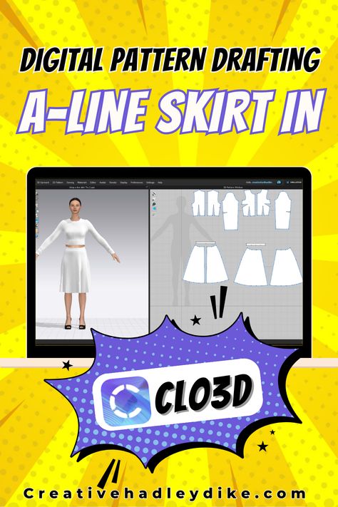 Fashion is your armor, and now you can design your own stunning A-line skirt with CLO3D! Enhance your digital design skills and bring your fashion ideas to life. Don't miss out on this empowering tutorial that will show you how to draft an A-line skirt step by step. Watch now and unleash your creativity with CLO3D's endless possibilities! 💪🎨 #fashiondesign #skirtdesign #clo3d #tutorial #creativity Clo3d Tutorial, Title Design, Flats Patterns, Pattern Drafting, Pinterest Pin, Design Skills, Can Design, Skirt Design, One Design